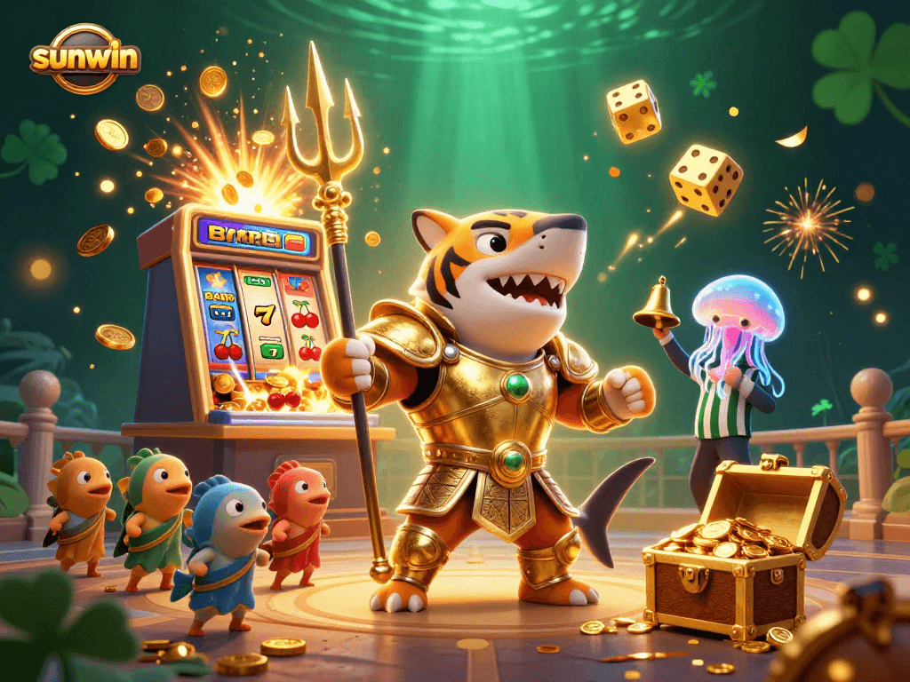 Engage with sunwin's thrilling slot experience, featuring a dynamic underwater casino scene.