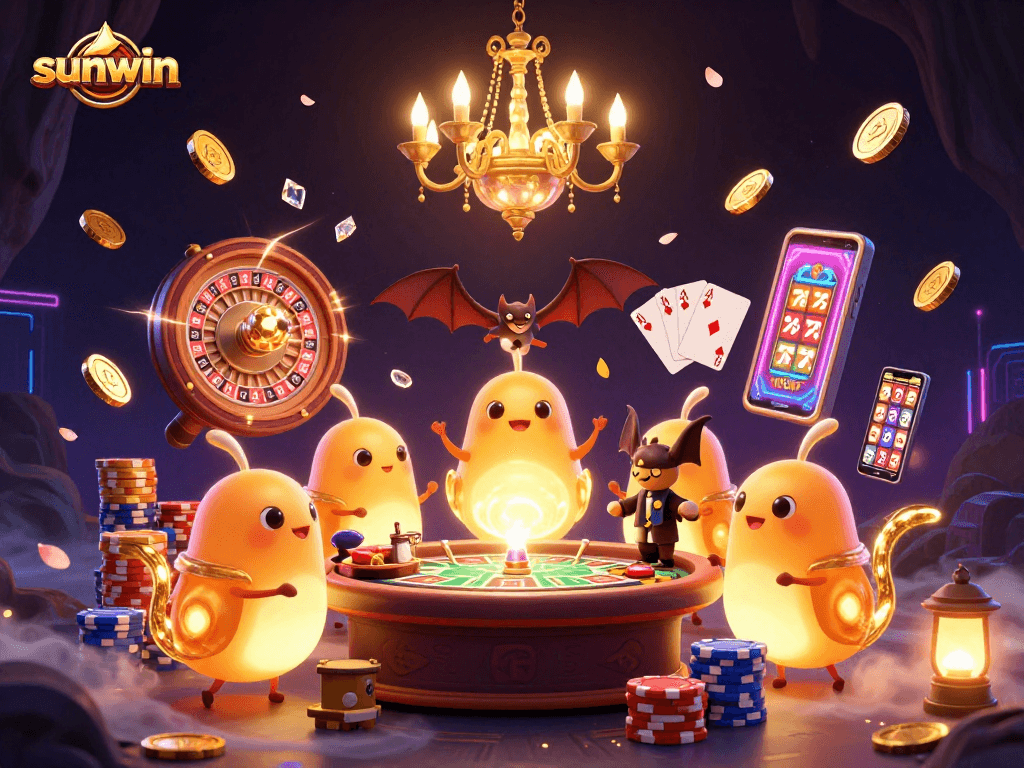 Experience the vibrant glow of sunwin's casino with bioluminescent glowworms illuminating the action.