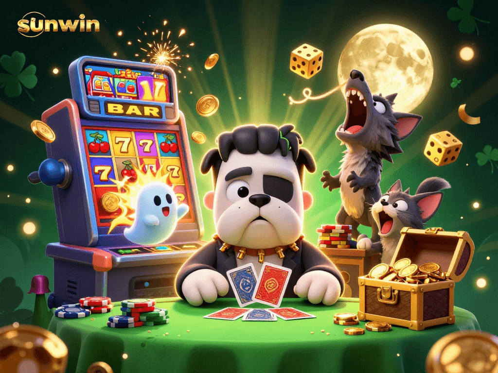 Experience thrilling casino play with sunwin, featuring a whimsical dog dealer and exciting slot chaos.