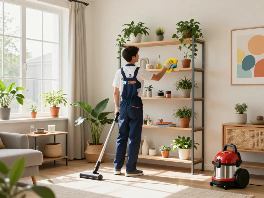 Professional cleaning service at www.pretty-uklid.cz brightening a cozy living room.