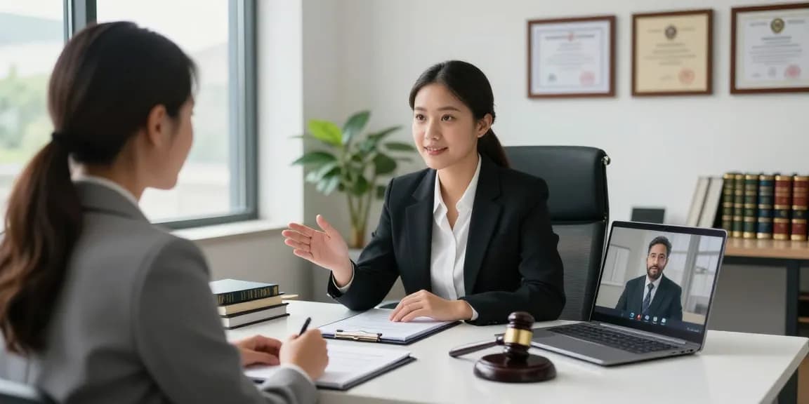 Engaging legal consultation scene showcasing a lawyer assisting a client during this post.