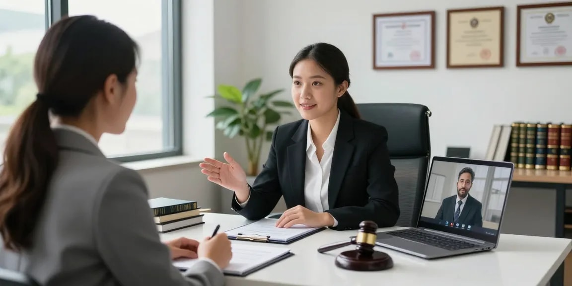 Engaging legal consultation scene showcasing a lawyer assisting a client during this post.