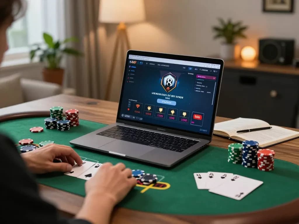 RR88 player enjoying live dealer blackjack in a stylish home gaming setup, blending strategy and comfort.