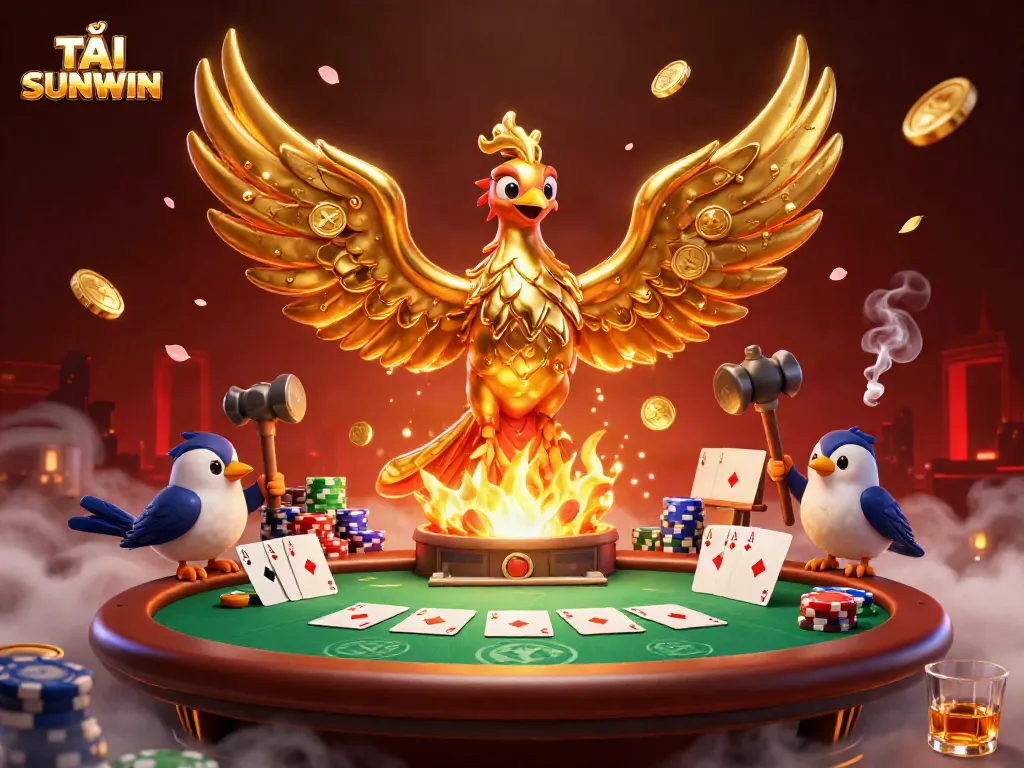Engage in thrilling gameplay and TẢI SUNWIN, featuring a luxurious casino setting with vibrant poker elements.