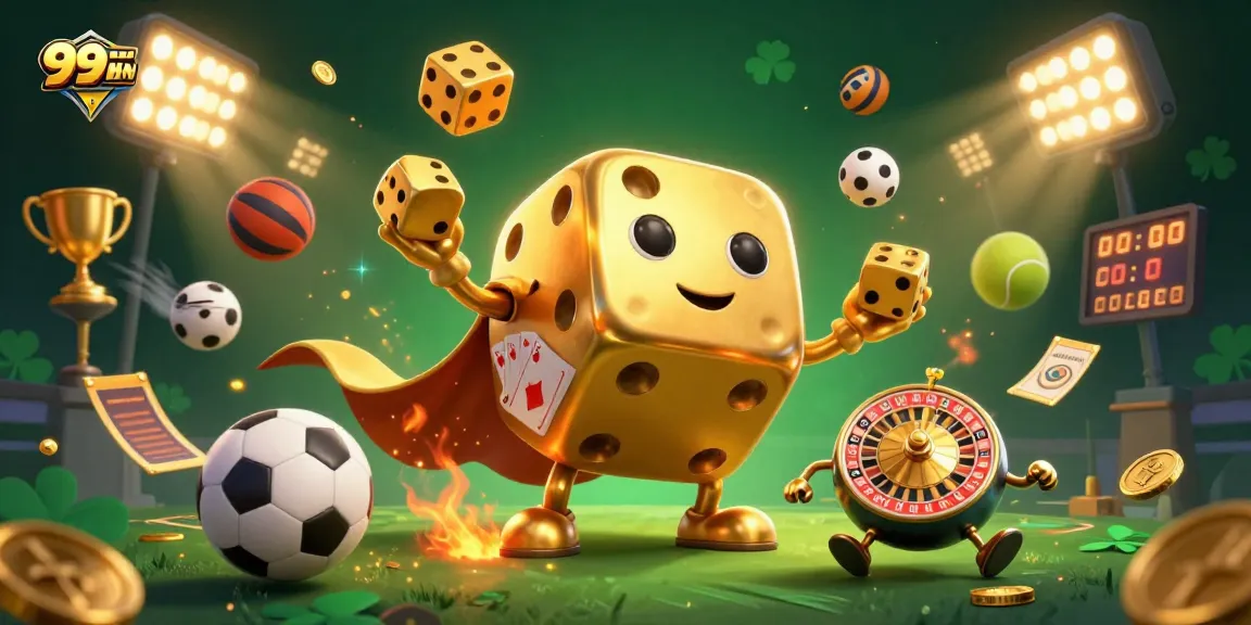 Experience thrilling gaming adventures with 99WIN as golden dice and sports elements collide.