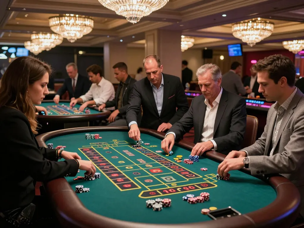 Engaged players at a roulette table on the TR88 website, showcasing excitement in a vibrant casino atmosphere