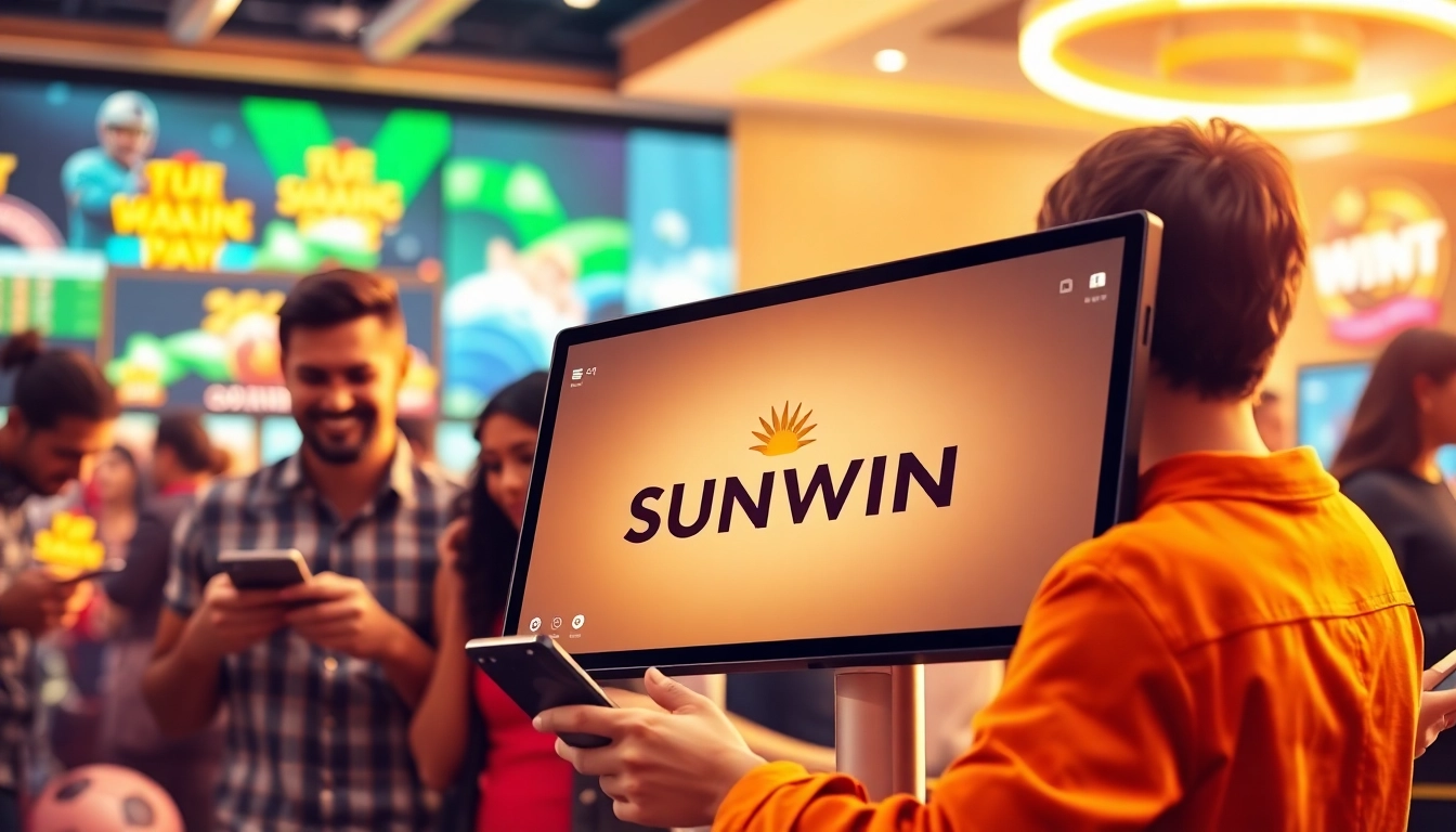 SUNWIN online gambling scene with diverse gamers engaging in exciting gameplay actively.