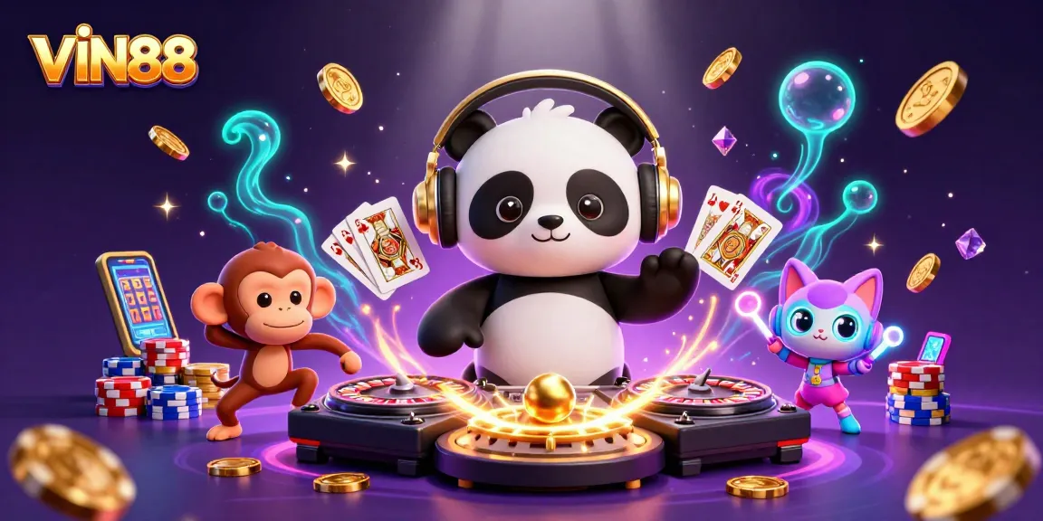 Spin the excitement at VIN88 with a DJ panda, breakdancing monkey, and glow-stick kitten!
