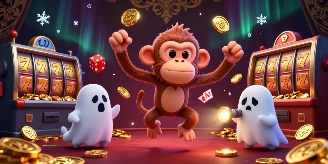 Join the fun at z188 com with a lively casino scene featuring a playful poltergeist monkey and a curious puppy.