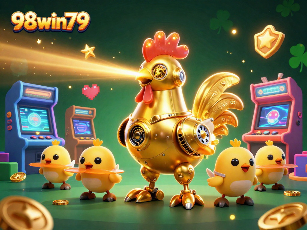 Experience the excitement of 98win79 with golden rooster robot and arcade action as you play gaming games
