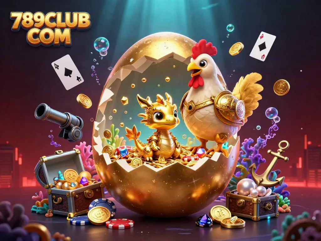 Players enjoy immersive experiences at 789CLUB COM's exciting games, highlighted by a golden dragon and poker chips.