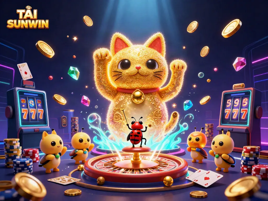Engage in thrilling gaming with TẢI SUNWIN, showcasing a vibrant dynamic scene filled with casino elements.