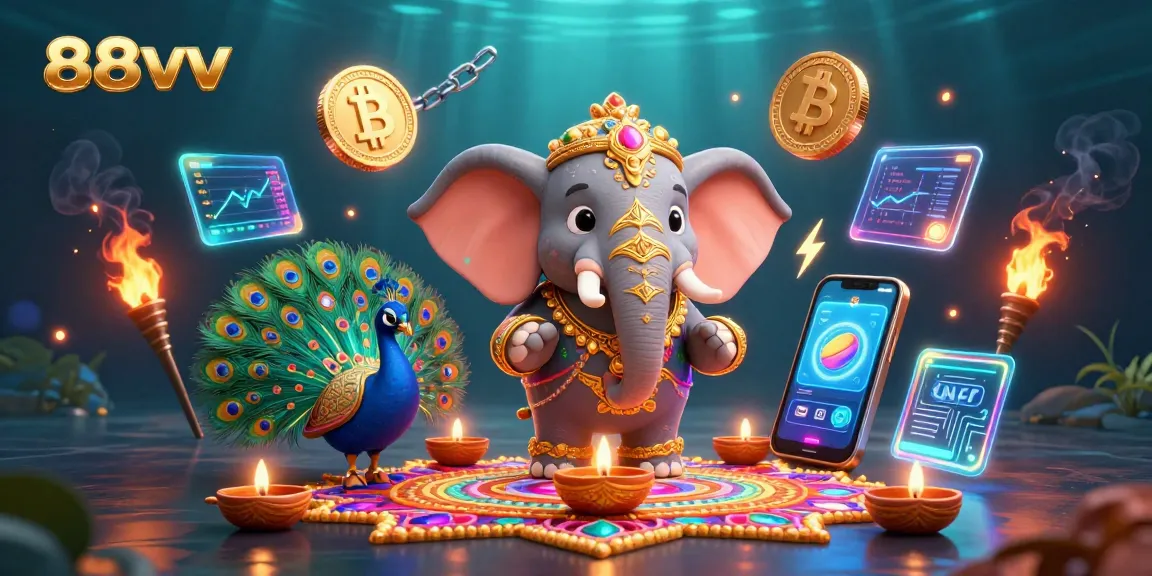 Experience the vibrant world of 88vv with a festive Diwali-themed casino illustration featuring exciting crypto gambling elements.