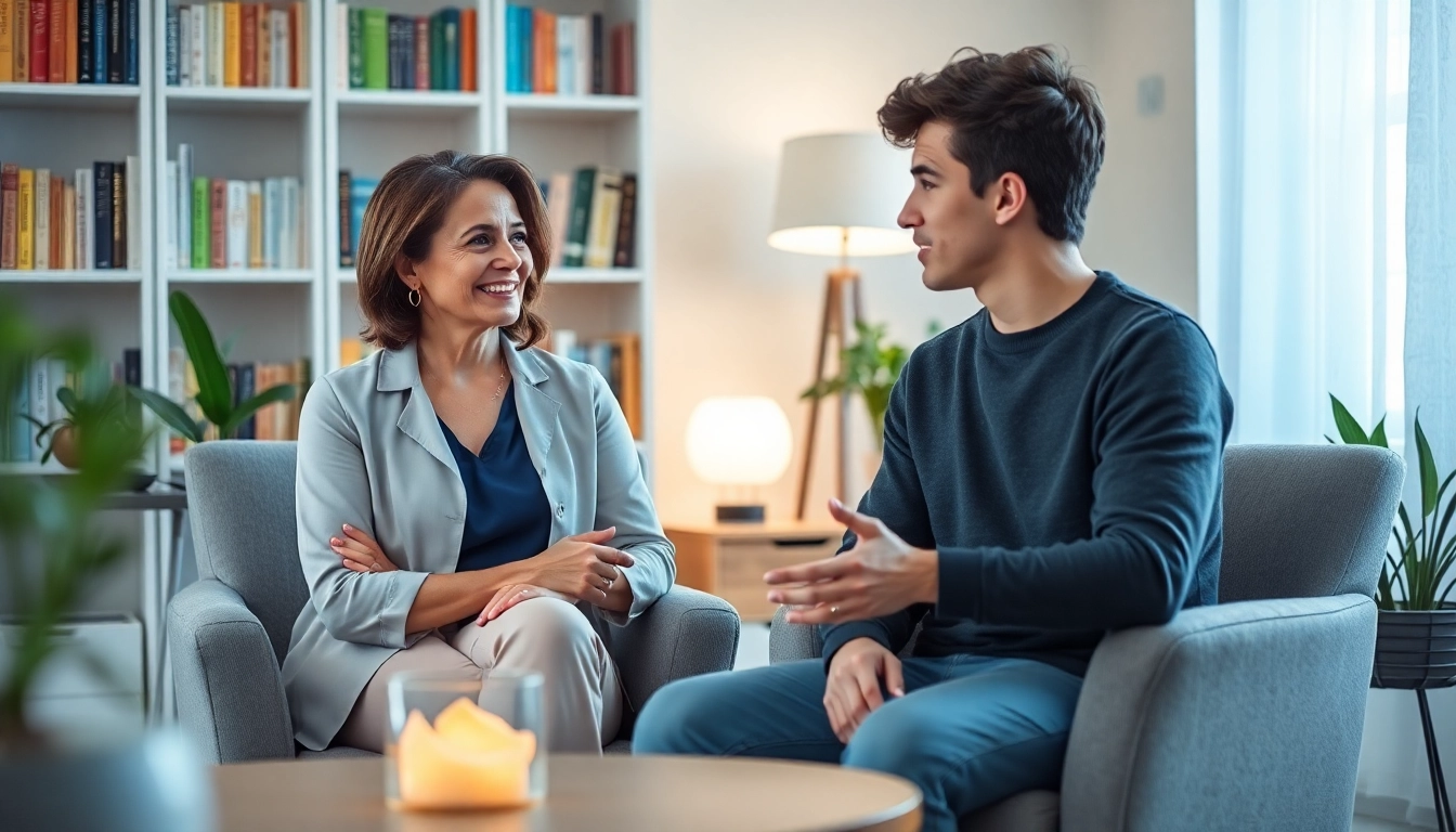 Therapist effectively addressing stress and anxiety in a serene professional setting