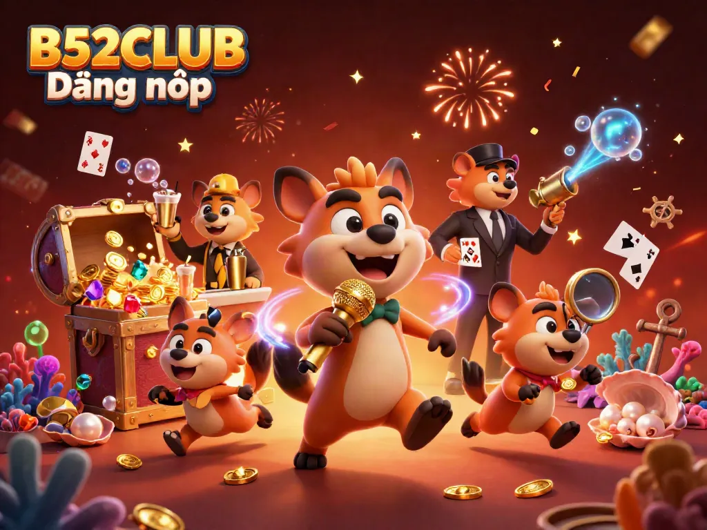 Enjoy the lively atmosphere of B52CLUB Đăng nhập with animated hyenas engaging in casino fun.
