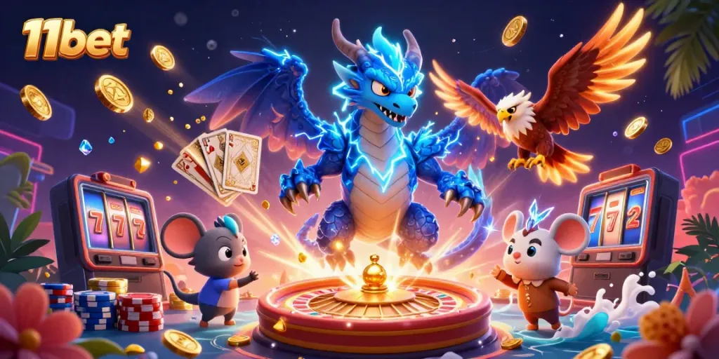 Experience thrilling action at 11bet with vibrant characters and dynamic casino elements.