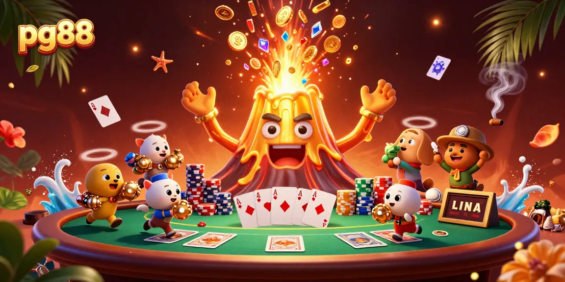 Spin and win at pg88 with a vibrant 3D scene featuring treasures and poker action.