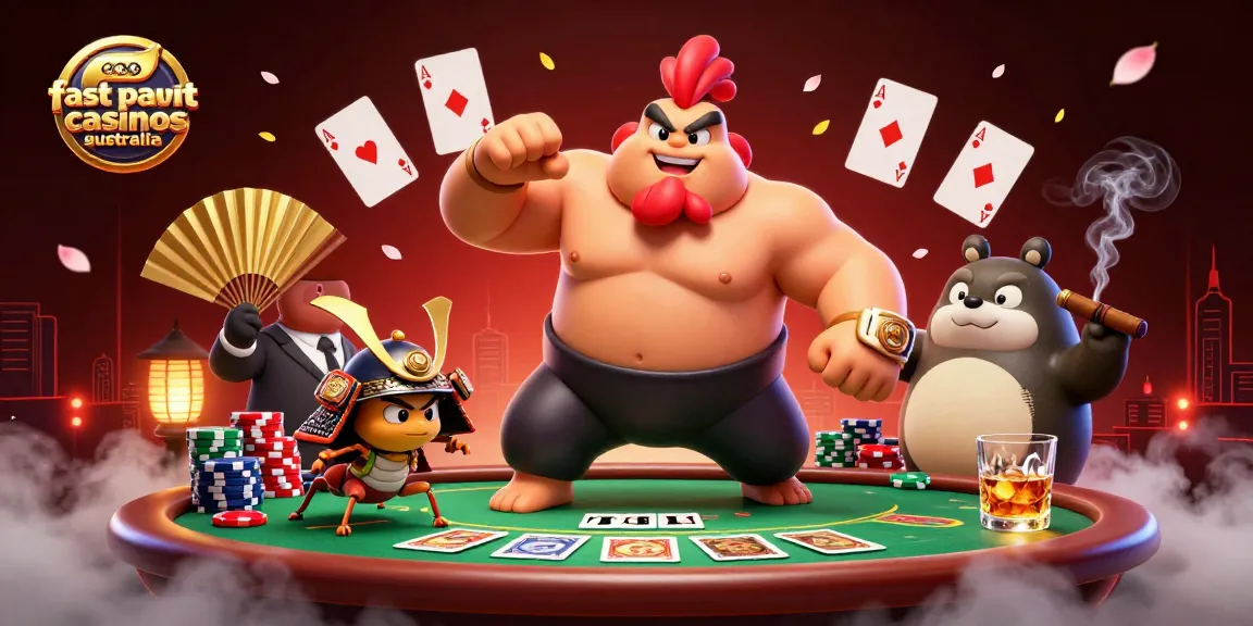 Experience fast payout casinos Australia with vibrant, dynamic poker action in a 3D cartoon illustration.