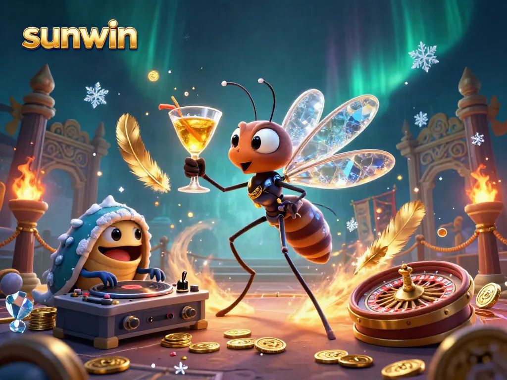 Experience vibrant excitement in sunwin's animated casino scene featuring dynamic characters and thrilling gaming elements.