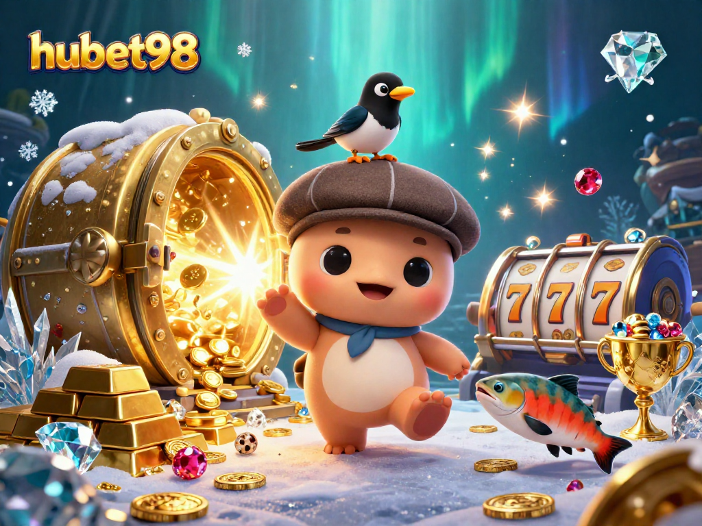 Join the excitement with hubet98 in this vibrant casino illustration featuring Nessie and treasures!