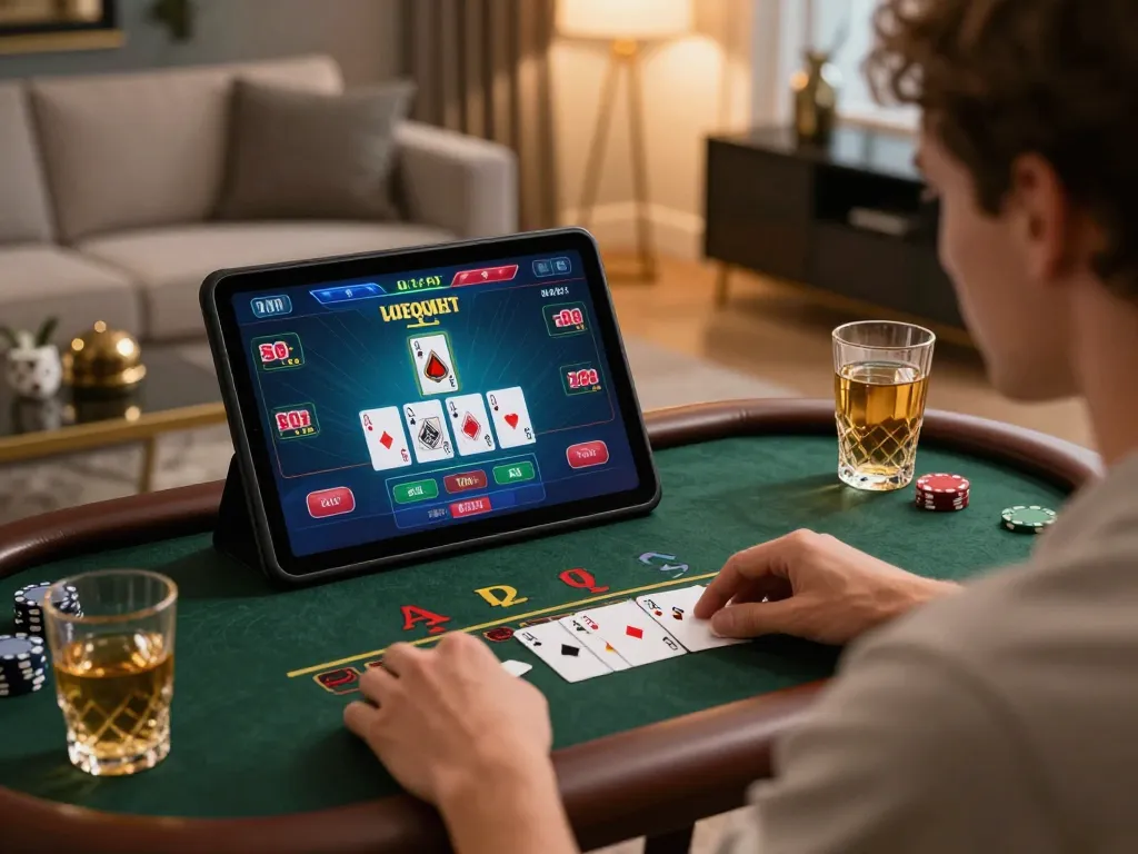 Player enjoying live blackjack on a tablet while exploring RR88's gaming features.