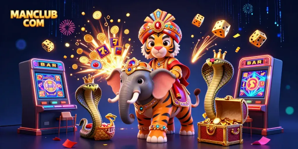 Experience jackpot thrills with MANCLUB COM's dynamic slot machines and vibrant casino elements.