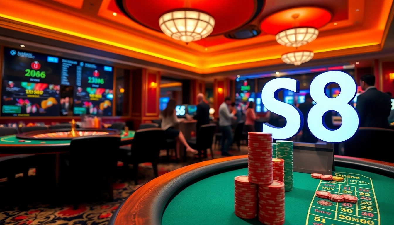 S8 offers a luxurious casino experience with vibrant poker tables and exciting gaming action.