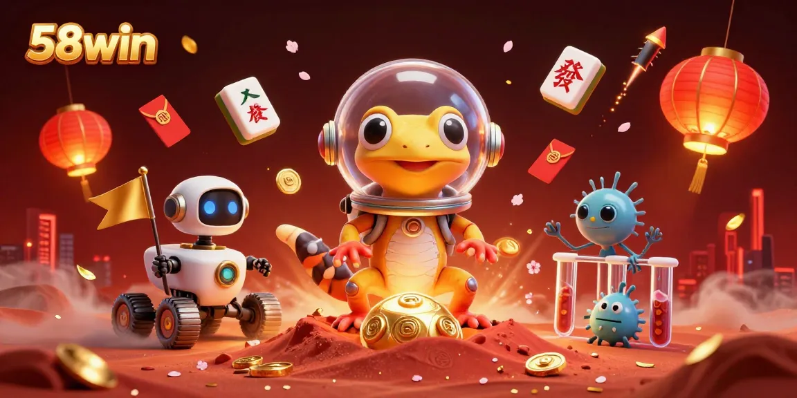 Engage with 58win in a vibrant Martian casino filled with alien cheer and golden treasures.