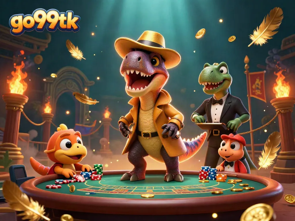 Catch the action at go99tk with a velociraptor card counter and stegosaurus pit boss at an exciting blackjack table.