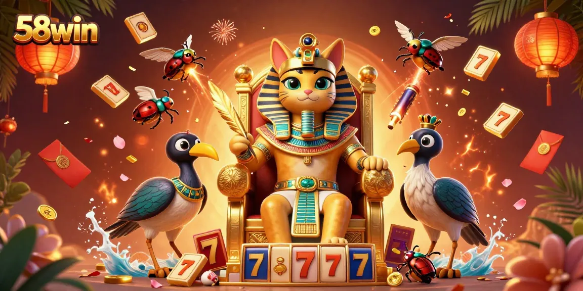 Engage in thrilling slots at 58win with 3D animated characters in an action-packed casino scene.
