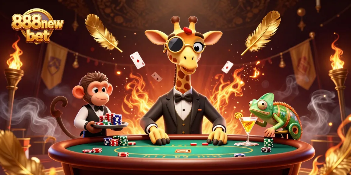Experience high-stakes action with 888new bet at a lively poker scene featuring vibrant characters.