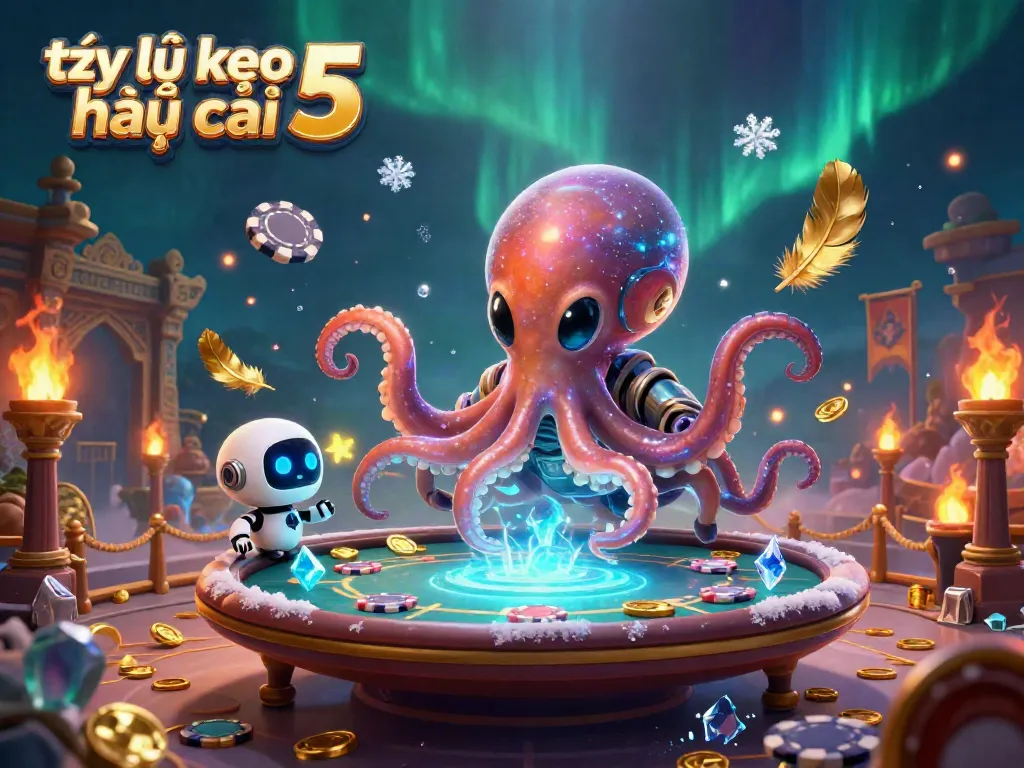 Engage in thrilling gameplay with tỷ lệ kèo nhà cái 5, where an alien octopus runs a holographic poker table.