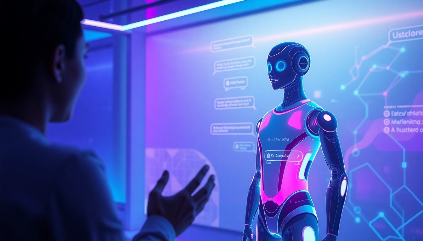 Engaging virtual interaction with Crushon AI, featuring a holographic character in a futuristic setting.