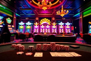 Experience a thrilling poker game scene at https://red88.hot/ with vibrant casino elements and luxury surroundings.