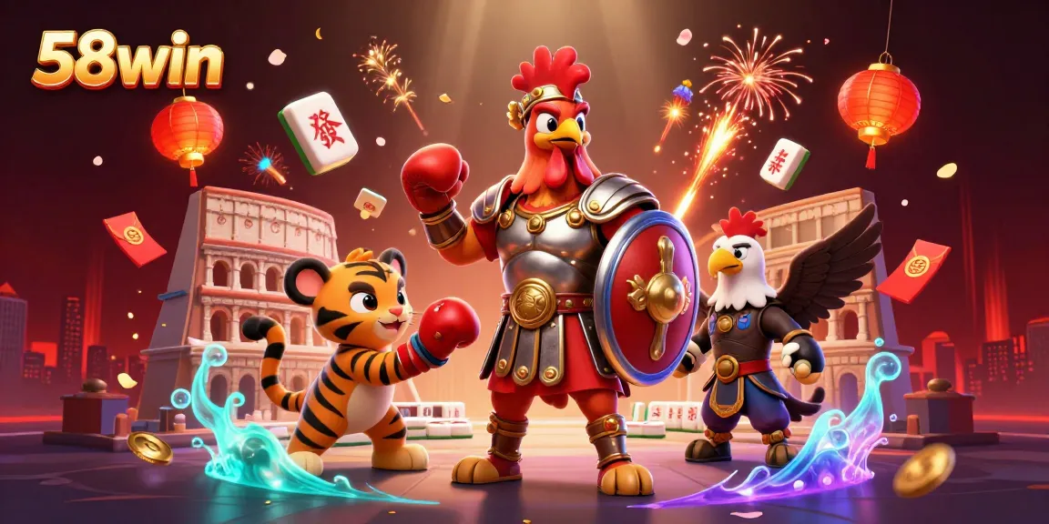 Experience excitement at 58win with a dynamic 3D scene featuring gambling elements and a captivating atmosphere.