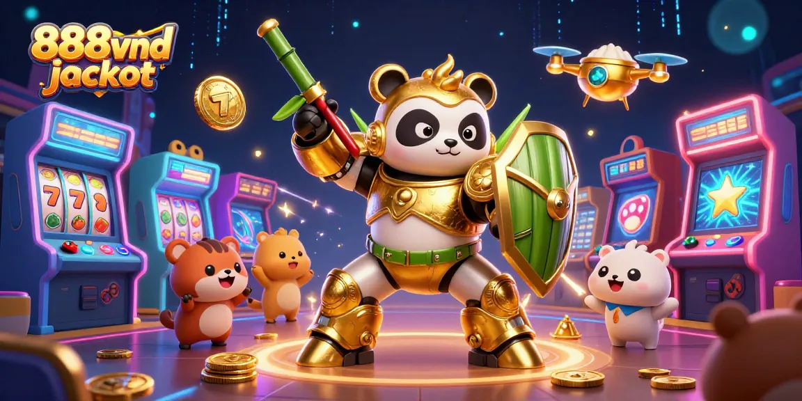 Experience the thrill of the 888vnd jackpot with a mechanical panda in an explosive gaming arena.
