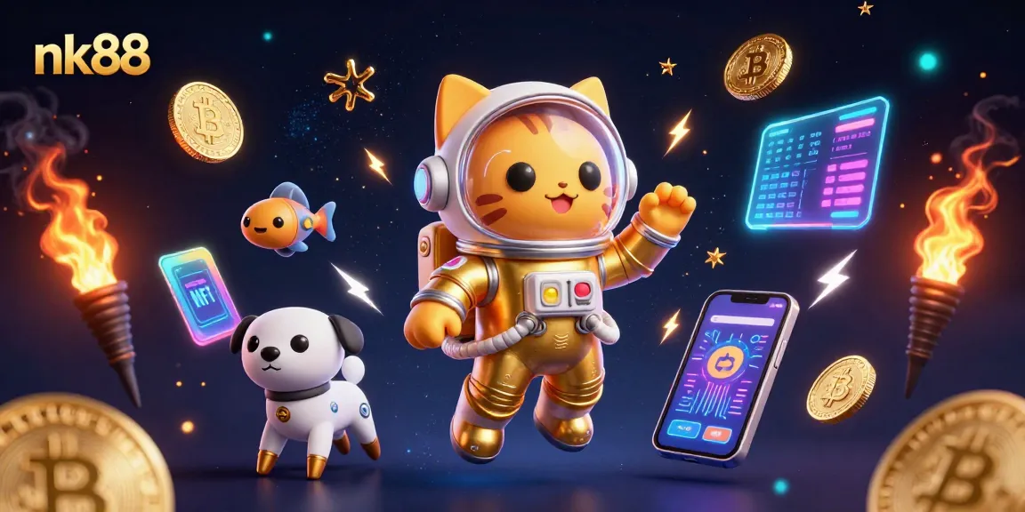Engage with nk88 through thrilling crypto casino adventures with a robot dog and astronaut cat.