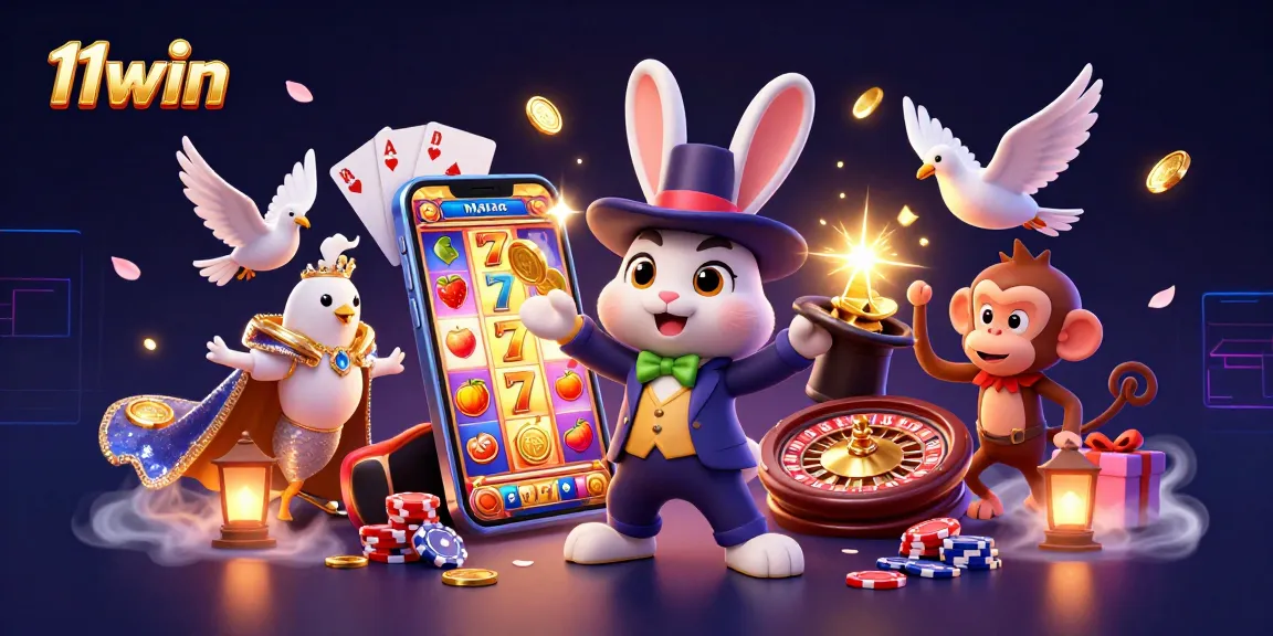 Experience thrilling gameplay with 11win as the magician rabbit conjures coins from a top hat.