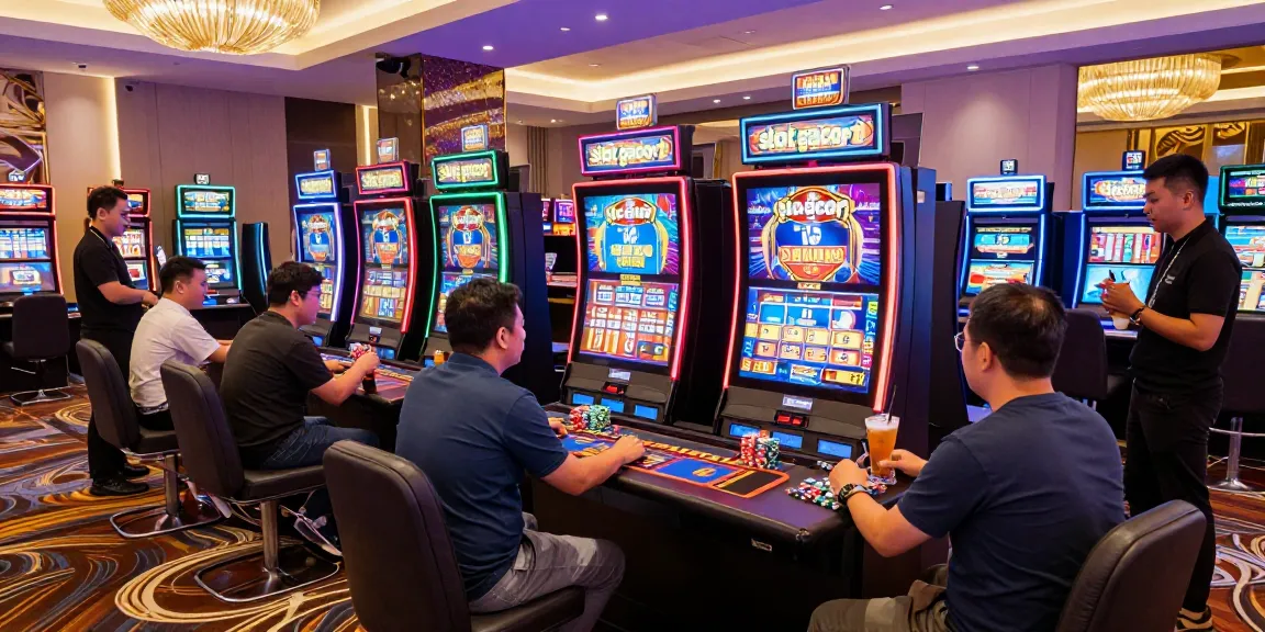 Exciting casino scene showing players winning on slot gacor machines
